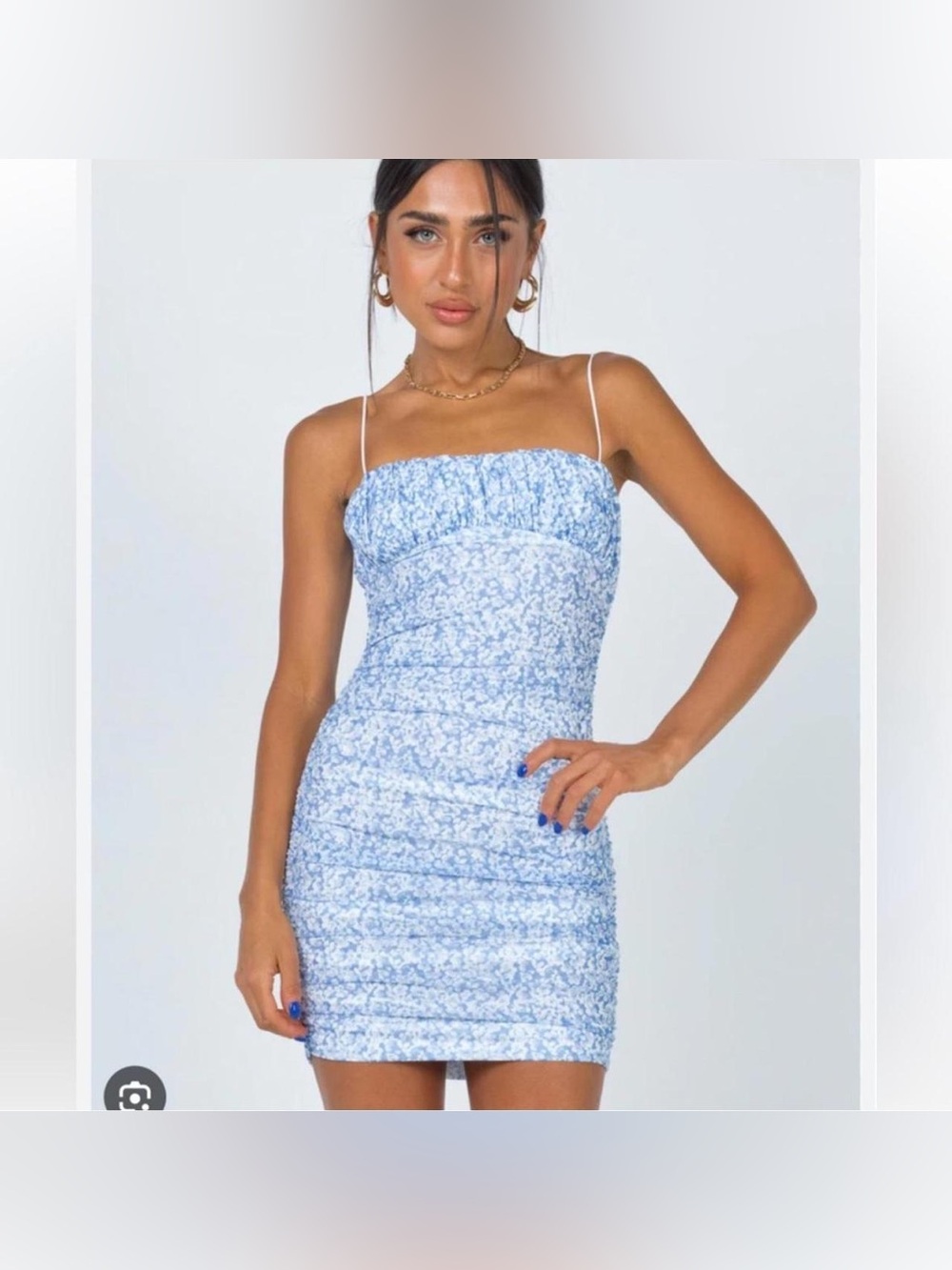Princess Polly Blue Floral Ruched Mini Dress
